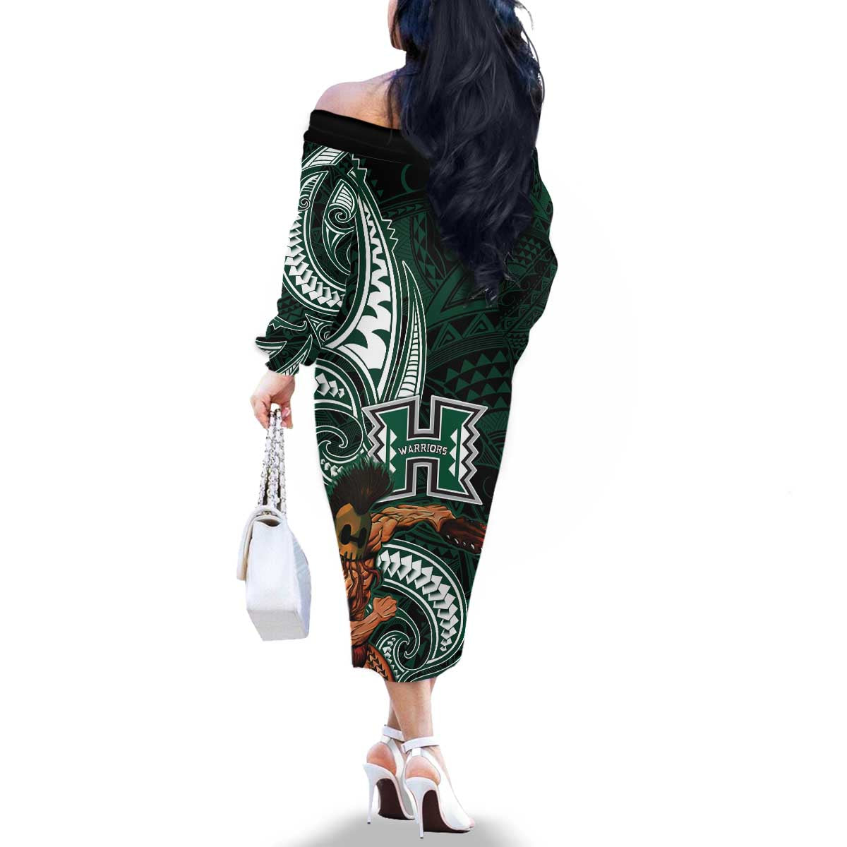 Hawaii Ikaika Warrior Football Family Matching Off The Shoulder Long Sleeve Dress and Hawaiian Shirt Polynesian Tribal Tattoo - Polynesian Pride