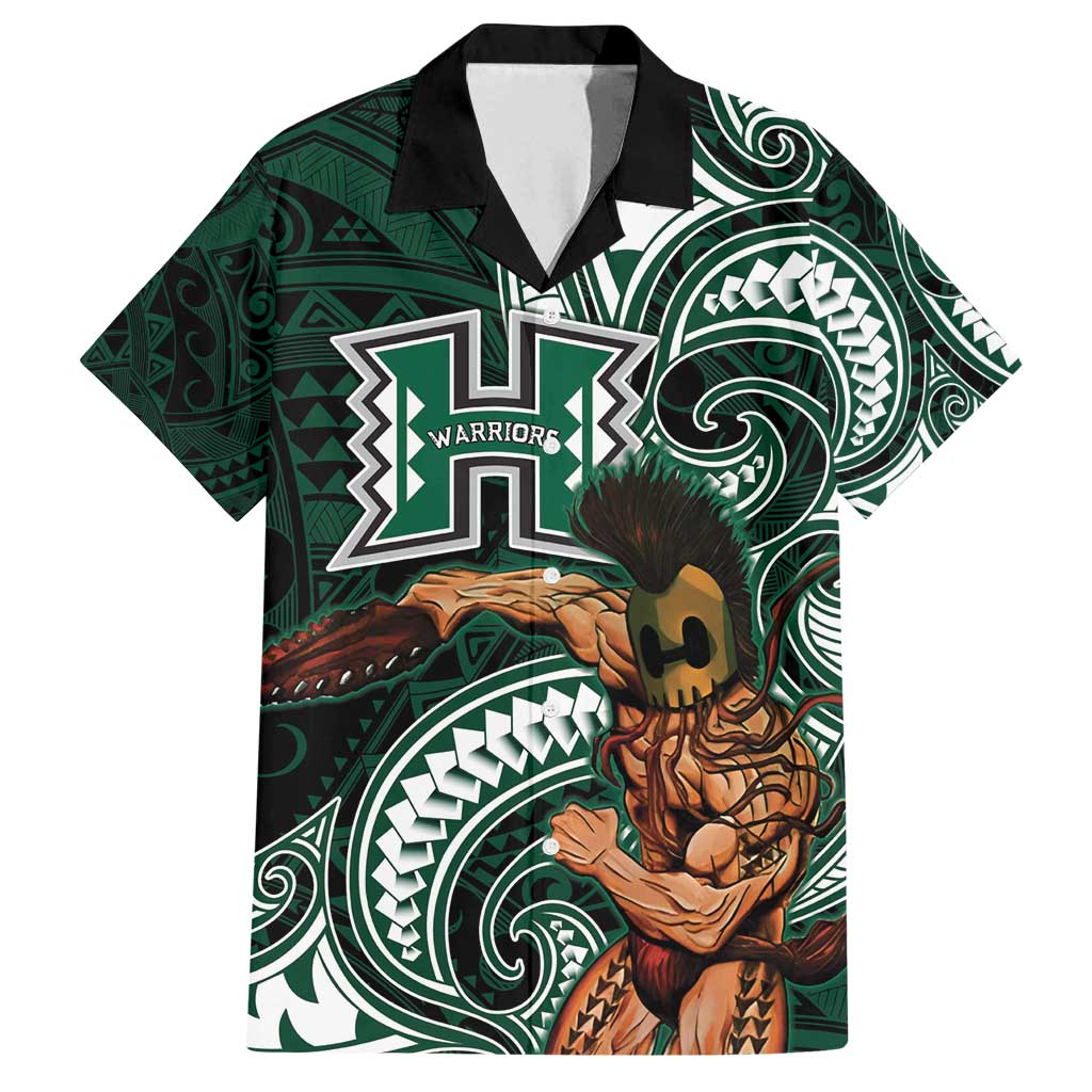 Hawaii Ikaika Warrior Football Family Matching Off Shoulder Short Dress and Hawaiian Shirt Polynesian Tribal Tattoo - Polynesian Pride