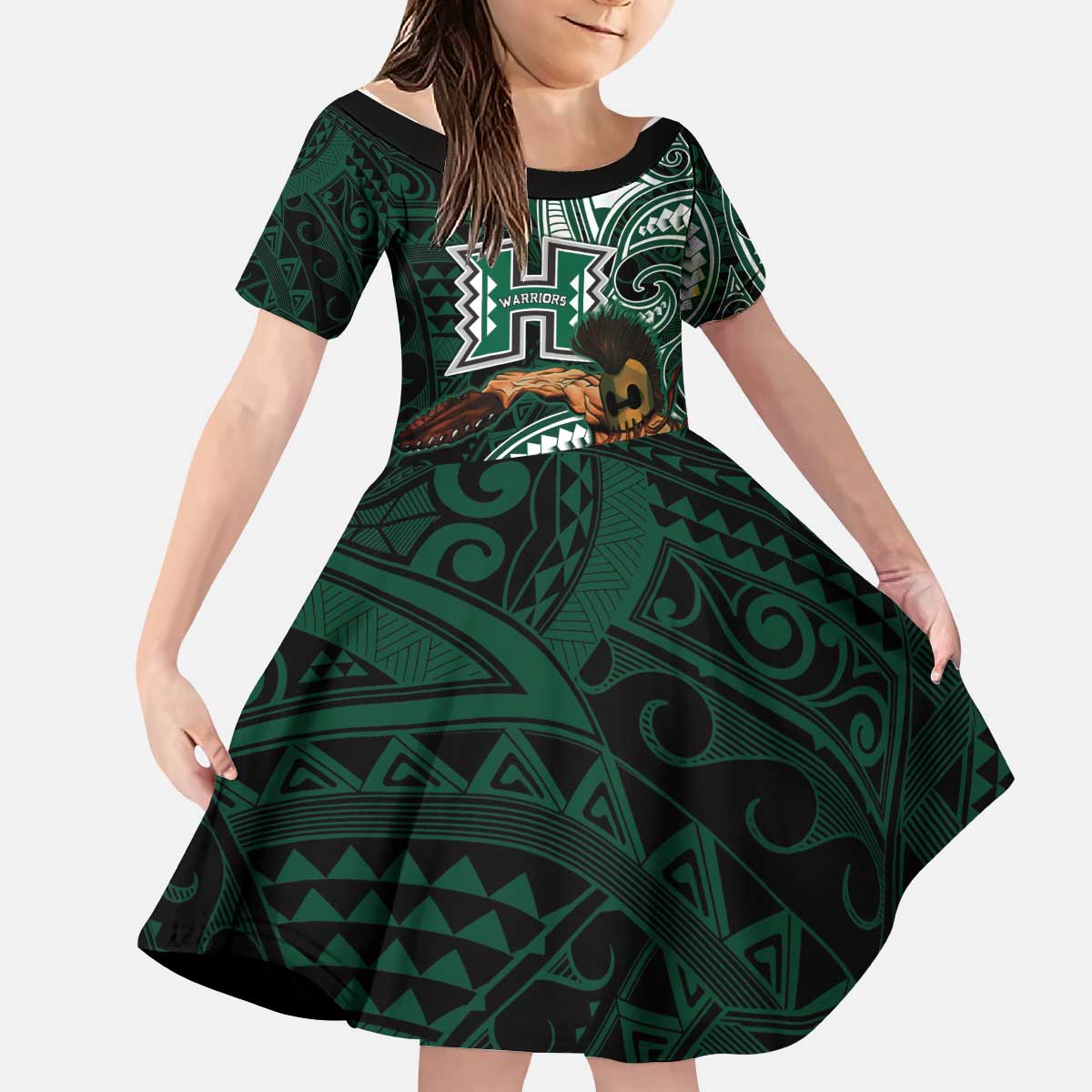 Hawaii Ikaika Warrior Football Kid Short Sleeve Dress Polynesian Tribal Tattoo - Polynesian Pride