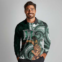 Hawaii Ikaika Warrior Football Long Sleeve Polo Shirt Polynesian Tribal Tattoo - Polynesian Pride