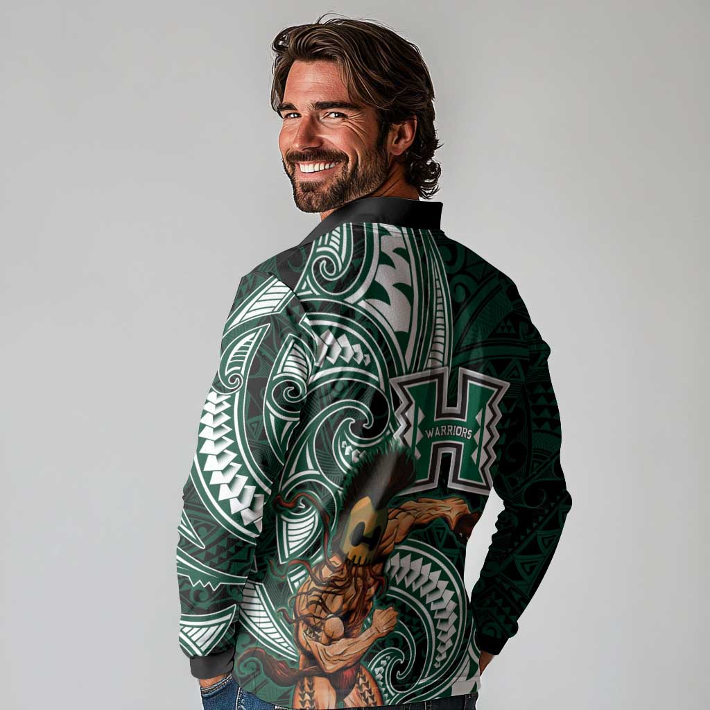Hawaii Ikaika Warrior Football Long Sleeve Polo Shirt Polynesian Tribal Tattoo - Polynesian Pride