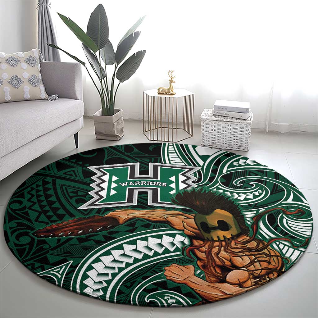 Hawaii Ikaika Warrior Football Round Carpet Polynesian Tribal Tattoo - Polynesian Pride