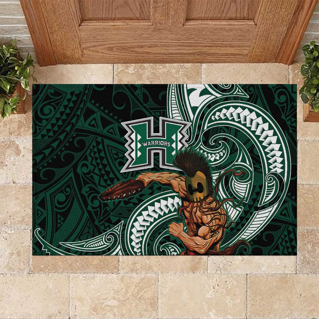 Hawaii Ikaika Warrior Football Rubber Doormat Polynesian Tribal Tattoo - Polynesian Pride