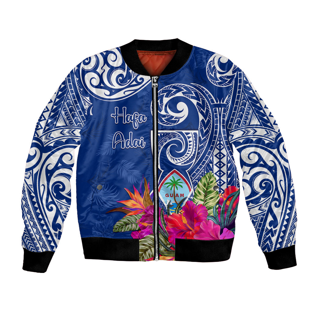Personalised Hafa Adai Guam History and Chamorro Heritage Day Bomber Jacket Blue Latte Stone LT05 Unisex Blue - Polynesian Pride
