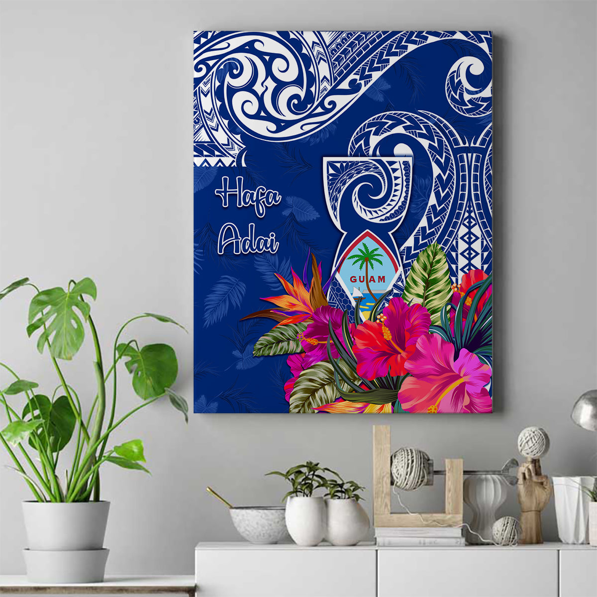 Hafa Adai Guam History and Chamorro Heritage Day Canvas Wall Art Blue Latte Stone LT05 Blue - Polynesian Pride