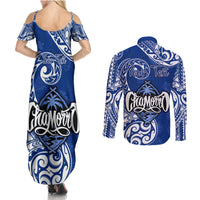 Personalised Hafa Adai Guam History and Chamorro Heritage Day Couples Matching Summer Maxi Dress and Long Sleeve Button Shirt Blue Latte Stone LT05 - Polynesian Pride