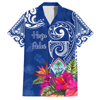 Personalised Hafa Adai Guam History and Chamorro Heritage Day Family Matching Long Sleeve Bodycon Dress and Hawaiian Shirt Blue Latte Stone LT05 Dad's Shirt - Short Sleeve Blue - Polynesian Pride