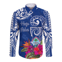 Personalised Hafa Adai Guam History and Chamorro Heritage Day Long Sleeve Button Shirt Blue Latte Stone LT05 Unisex Blue - Polynesian Pride