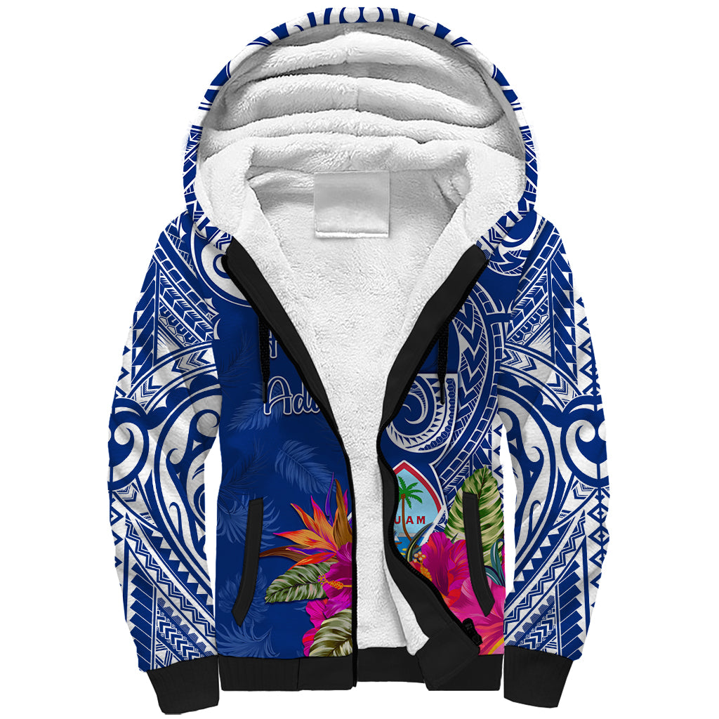 Personalised Hafa Adai Guam History and Chamorro Heritage Day Sherpa Hoodie Blue Latte Stone LT05 Unisex Blue - Polynesian Pride