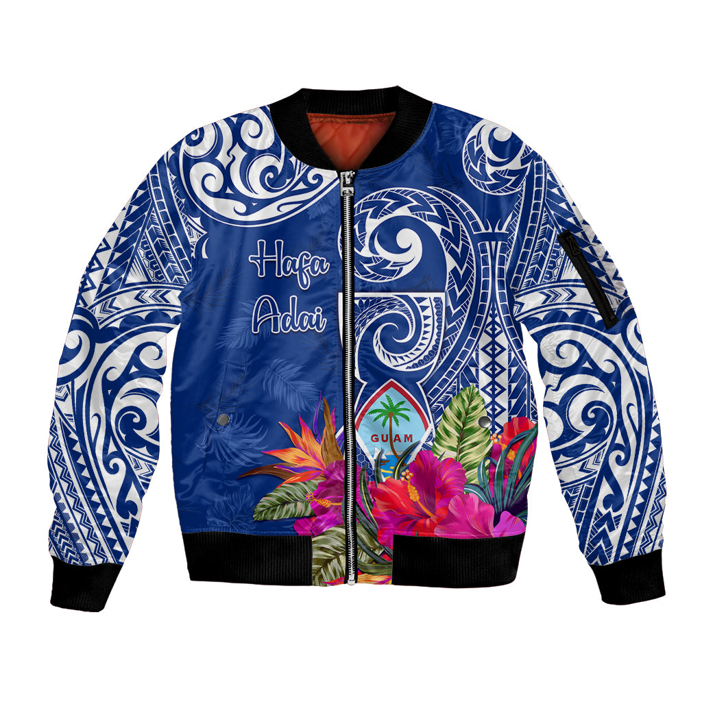 Personalised Hafa Adai Guam History and Chamorro Heritage Day Sleeve Zip Bomber Jacket Blue Latte Stone LT05 Unisex Blue - Polynesian Pride