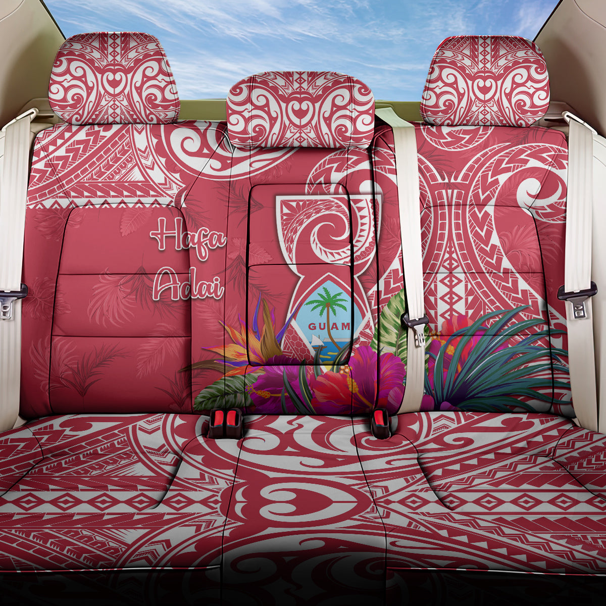 Hafa Adai Guam History and Chamorro Heritage Day Back Car Seat Cover Red Latte Stone LT05 One Size Red - Polynesian Pride