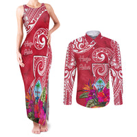 Personalised Hafa Adai Guam History and Chamorro Heritage Day Couples Matching Tank Maxi Dress and Long Sleeve Button Shirt Red Latte Stone LT05 Red - Polynesian Pride