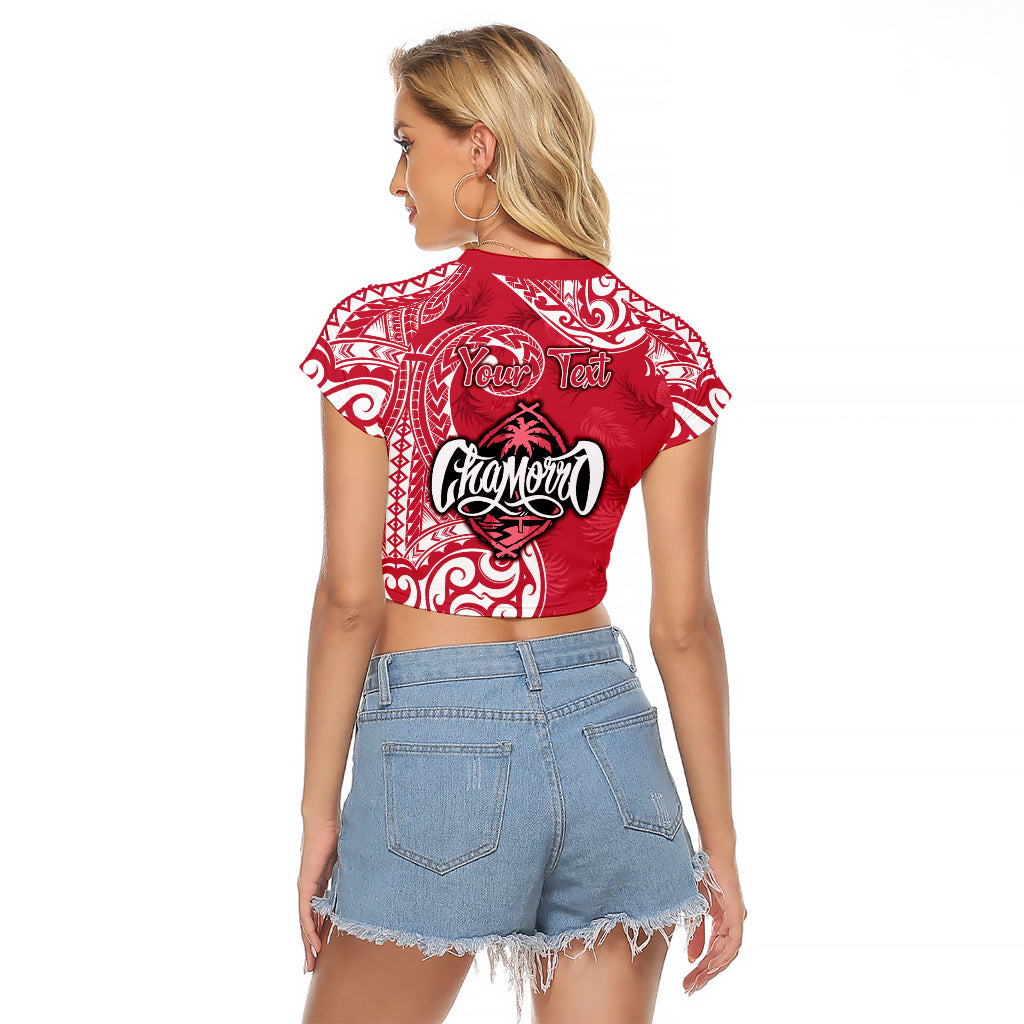 Personalised Hafa Adai Guam History and Chamorro Heritage Day Raglan Cropped T Shirt Red Latte Stone LT05 - Polynesian Pride