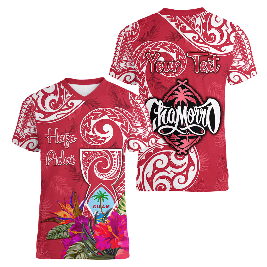 Personalised Hafa Adai Guam History and Chamorro Heritage Day Women V Neck T Shirt Red Latte Stone LT05 - Polynesian Pride