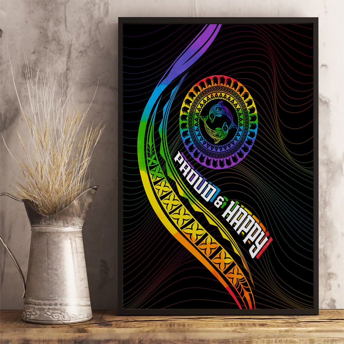 LGBT History Month Canvas Wall Art Proud And Happy Polynesian Dolphin LT05 - Polynesian Pride