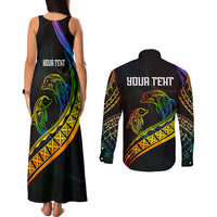 Personalised LGBT History Month Couples Matching Tank Maxi Dress and Long Sleeve Button Shirt Proud And Happy Polynesian Dolphin LT05 - Polynesian Pride