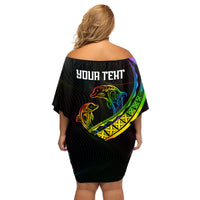 Personalised LGBT History Month Family Matching Off Shoulder Short Dress and Hawaiian Shirt Proud And Happy Polynesian Dolphin LT05 - Polynesian Pride
