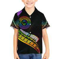 Personalised LGBT History Month Family Matching Short Sleeve Bodycon Dress and Hawaiian Shirt Proud And Happy Polynesian Dolphin LT05 Son's Shirt Black - Polynesian Pride