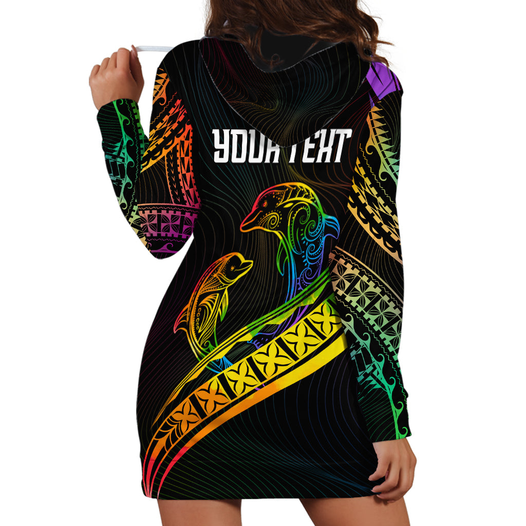 Personalised LGBT History Month Hoodie Dress Proud And Happy Polynesian Dolphin LT05 - Polynesian Pride
