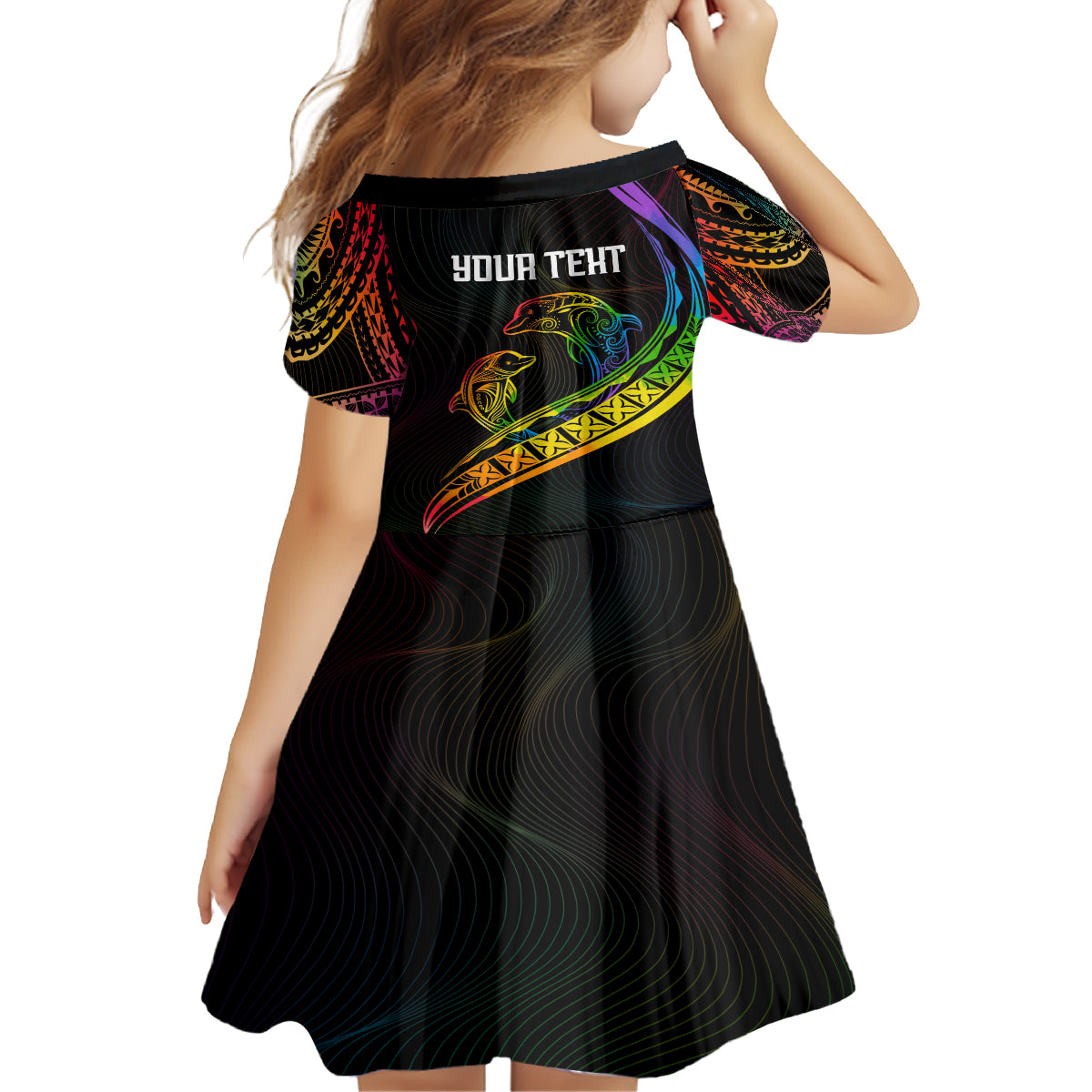 Personalised LGBT History Month Kid Short Sleeve Dress Proud And Happy Polynesian Dolphin LT05 - Polynesian Pride