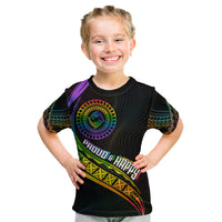 Personalised LGBT History Month Kid T Shirt Proud And Happy Polynesian Dolphin LT05 Black - Polynesian Pride