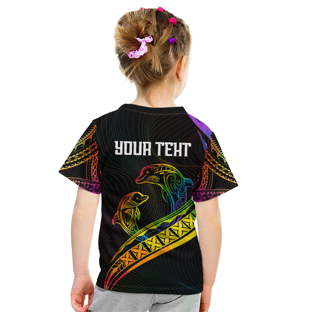 Personalised LGBT History Month Kid T Shirt Proud And Happy Polynesian Dolphin LT05 - Polynesian Pride