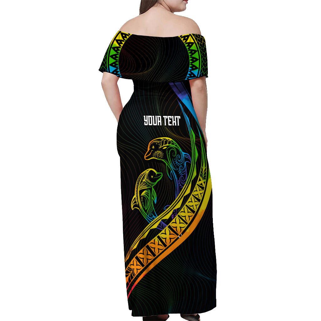 Personalised LGBT History Month Off Shoulder Maxi Dress Proud And Happy Polynesian Dolphin LT05 - Polynesian Pride
