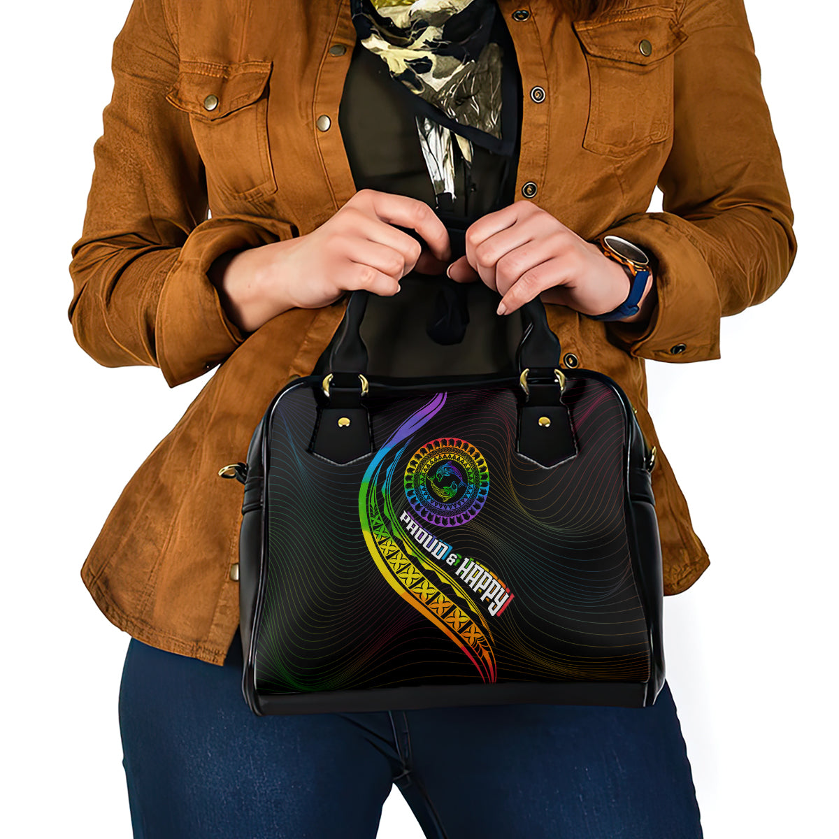 LGBT History Month Shoulder Handbag Proud And Happy Polynesian Dolphin LT05 - Polynesian Pride