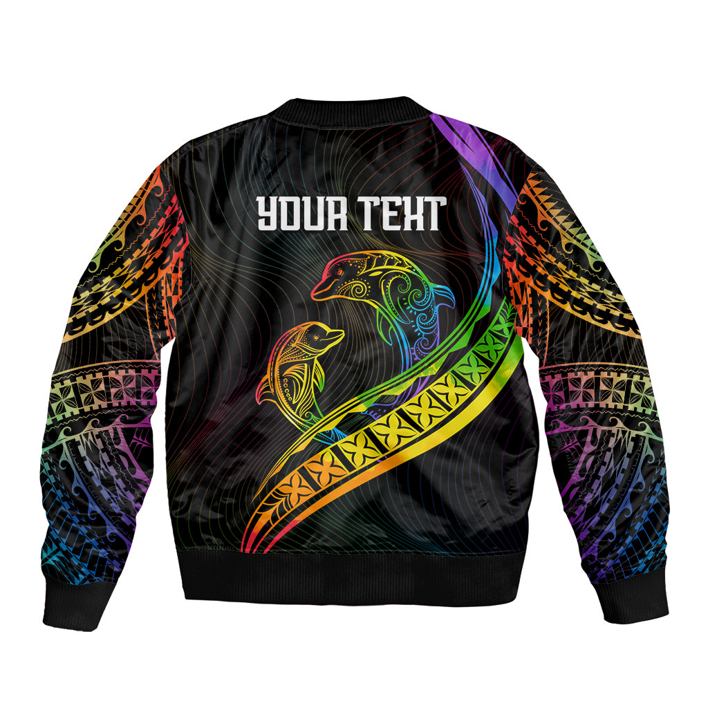 Personalised LGBT History Month Sleeve Zip Bomber Jacket Proud And Happy Polynesian Dolphin LT05 - Polynesian Pride