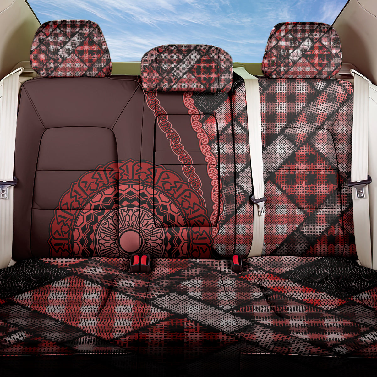 New Zealand Aotearoa Back Car Seat Cover Maori Harakeke Weaving Pattern Red LT05 One Size Red - Polynesian Pride
