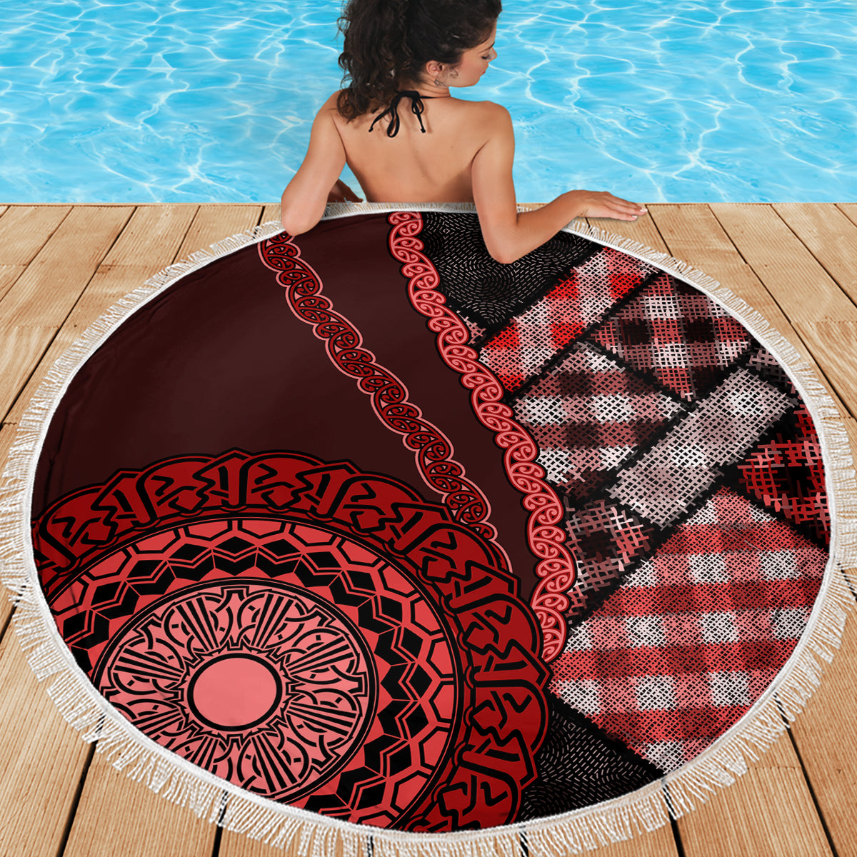 New Zealand Aotearoa Beach Blanket Maori Harakeke Weaving Pattern Red LT05 - Polynesian Pride