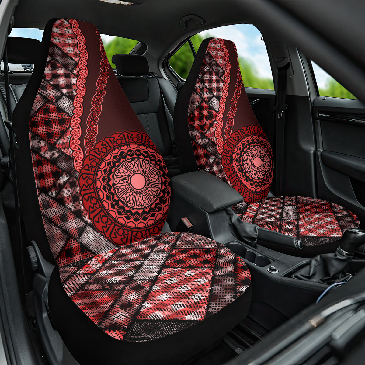 New Zealand Aotearoa Car Seat Cover Maori Harakeke Weaving Pattern Red LT05 One Size Red - Polynesian Pride