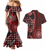 New Zealand Aotearoa Couples Matching Mermaid Dress and Hawaiian Shirt Maori Harakeke Weaving Pattern Red LT05 - Polynesian Pride