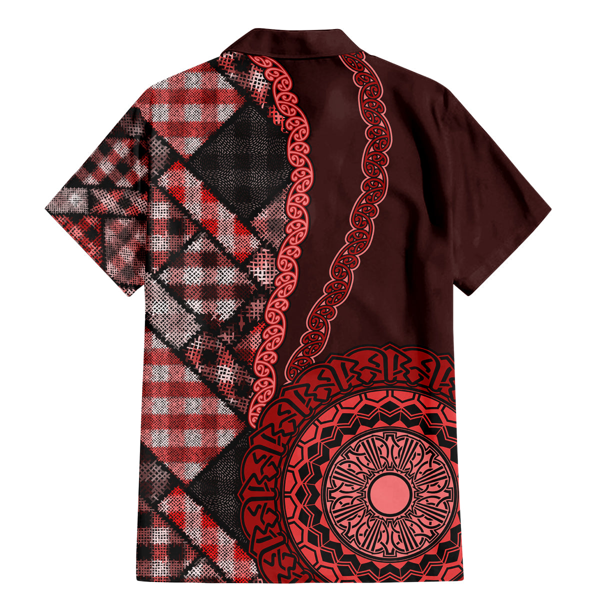 New Zealand Aotearoa Family Matching Mermaid Dress and Hawaiian Shirt Maori Harakeke Weaving Pattern Red LT05 - Polynesian Pride