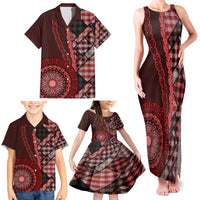 New Zealand Aotearoa Family Matching Tank Maxi Dress and Hawaiian Shirt Maori Harakeke Weaving Pattern Red LT05 - Polynesian Pride