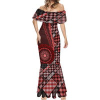 New Zealand Aotearoa Mermaid Dress Maori Harakeke Weaving Pattern Red LT05 - Polynesian Pride