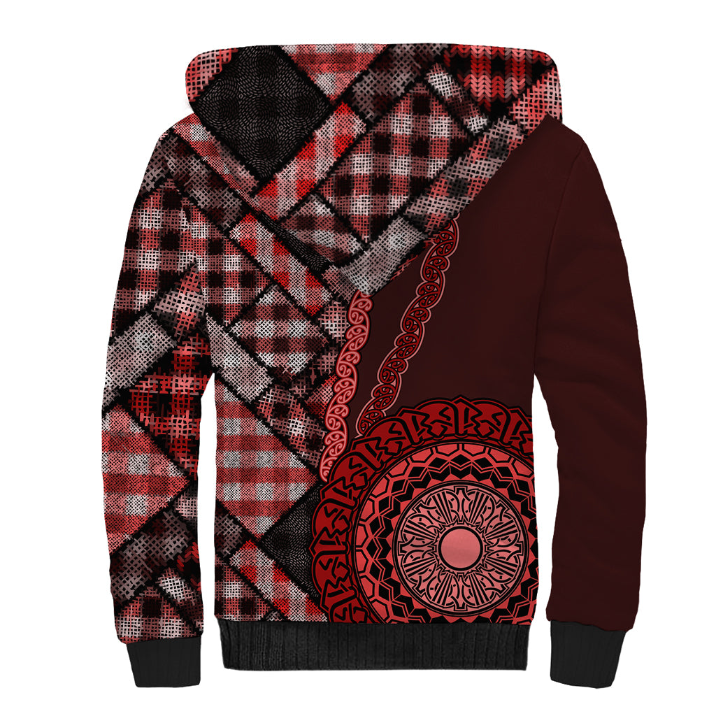 New Zealand Aotearoa Sherpa Hoodie Maori Harakeke Weaving Pattern Red LT05 - Polynesian Pride