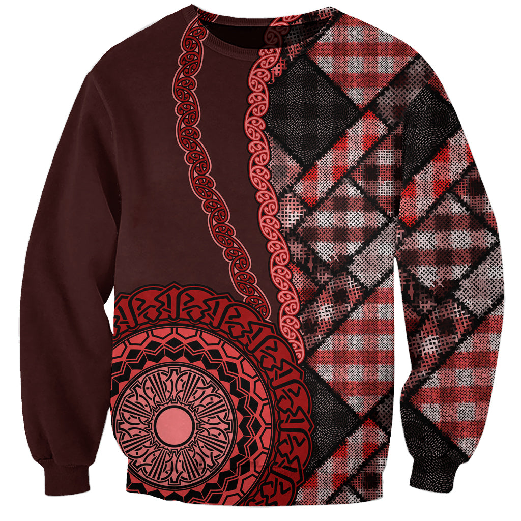 New Zealand Aotearoa Sweatshirt Maori Harakeke Weaving Pattern Red LT05 Unisex Red - Polynesian Pride