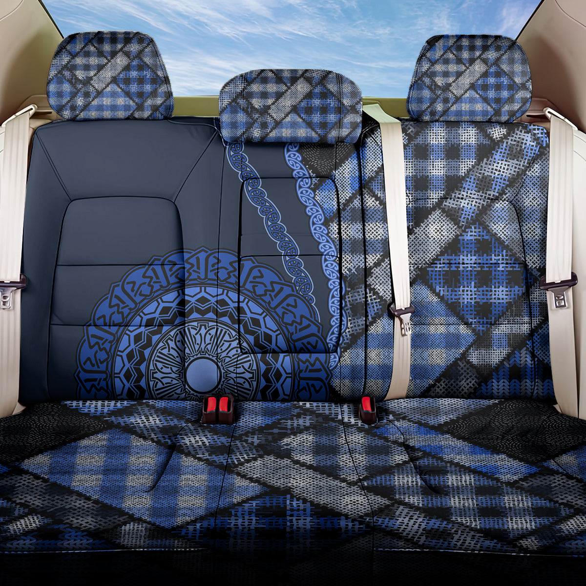 New Zealand Aotearoa Back Car Seat Cover Maori Harakeke Weaving Pattern Blue LT05 One Size Blue - Polynesian Pride
