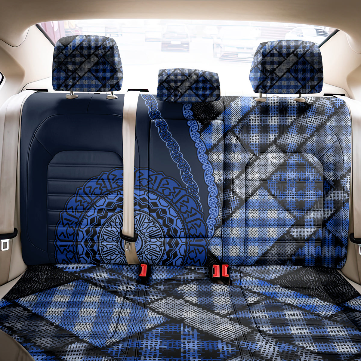 New Zealand Aotearoa Back Car Seat Cover Maori Harakeke Weaving Pattern Blue LT05 - Polynesian Pride
