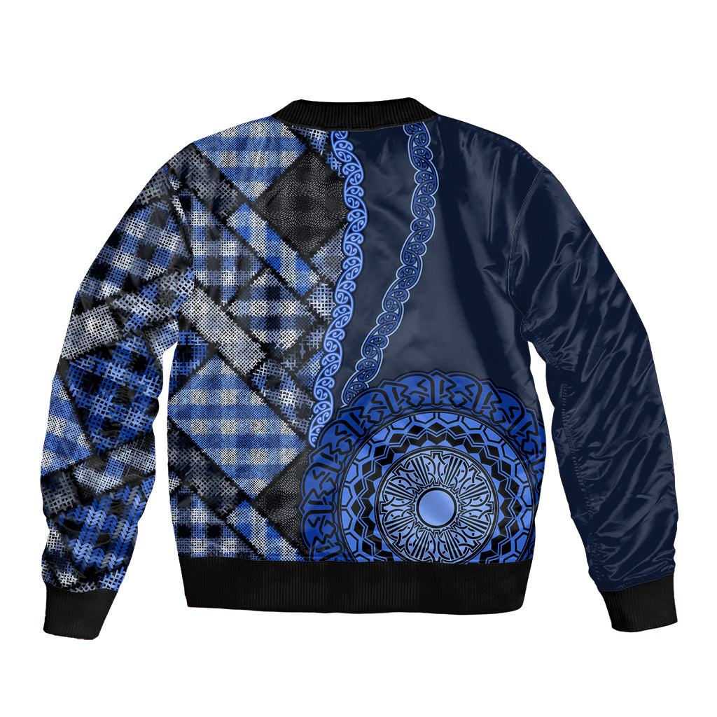 New Zealand Aotearoa Bomber Jacket Maori Harakeke Weaving Pattern Blue LT05 - Polynesian Pride
