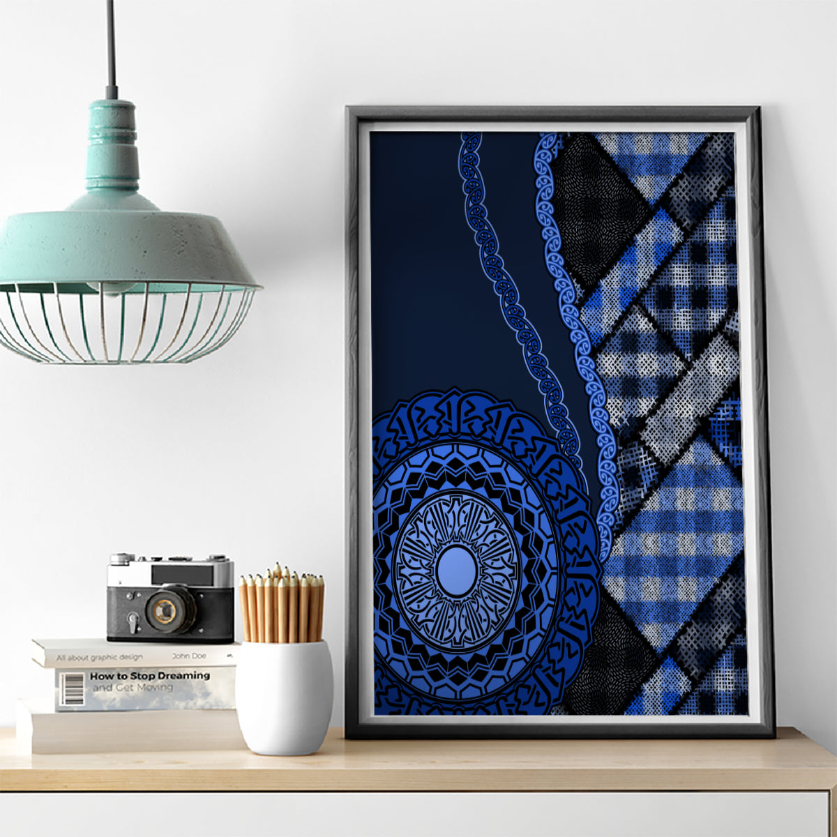 New Zealand Aotearoa Canvas Wall Art Maori Harakeke Weaving Pattern Blue LT05 - Polynesian Pride
