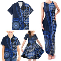 New Zealand Aotearoa Family Matching Tank Maxi Dress and Hawaiian Shirt Maori Harakeke Weaving Pattern Blue LT05 - Polynesian Pride