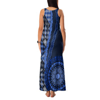 New Zealand Aotearoa Family Matching Tank Maxi Dress and Hawaiian Shirt Maori Harakeke Weaving Pattern Blue LT05 - Polynesian Pride