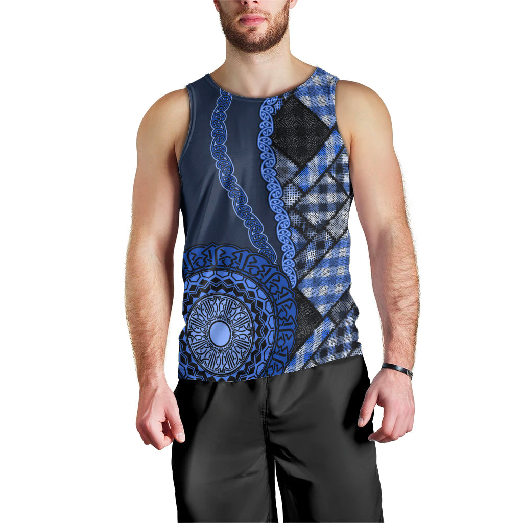 New Zealand Aotearoa Men Tank Top Maori Harakeke Weaving Pattern Blue LT05 - Polynesian Pride