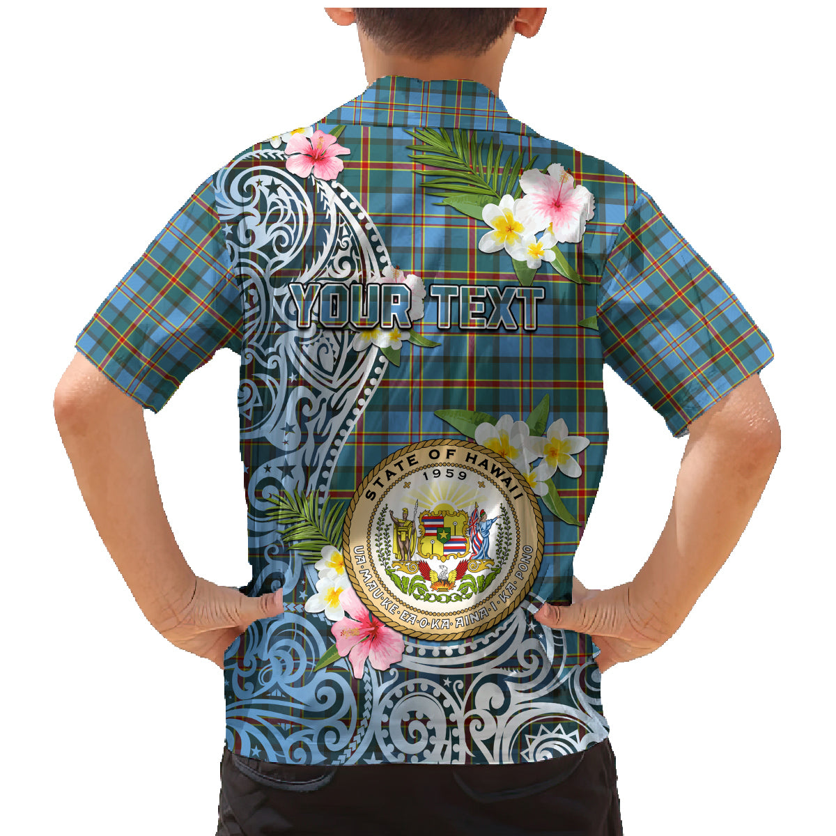 Personalised Hawaii State Family Matching Mermaid Dress and Hawaiian Shirt Tropical Flowers With Tartan Pattern LT05 - Polynesian Pride