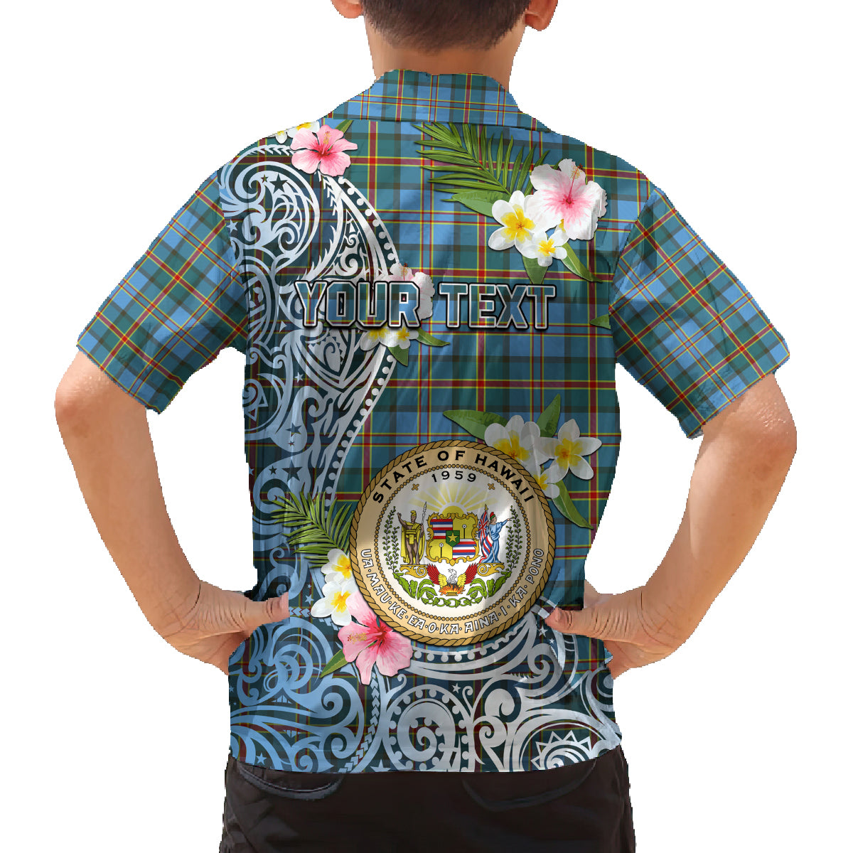 Personalised Hawaii State Family Matching Tank Maxi Dress and Hawaiian Shirt Tropical Flowers With Tartan Pattern LT05 - Polynesian Pride