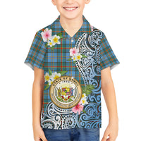 Personalised Hawaii State Kid Hawaiian Shirt Tropical Flowers With Tartan Pattern LT05 Kid Blue - Polynesian Pride