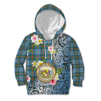 Personalised Hawaii State Kid Hoodie Tropical Flowers With Tartan Pattern LT05 Hoodie Blue - Polynesian Pride