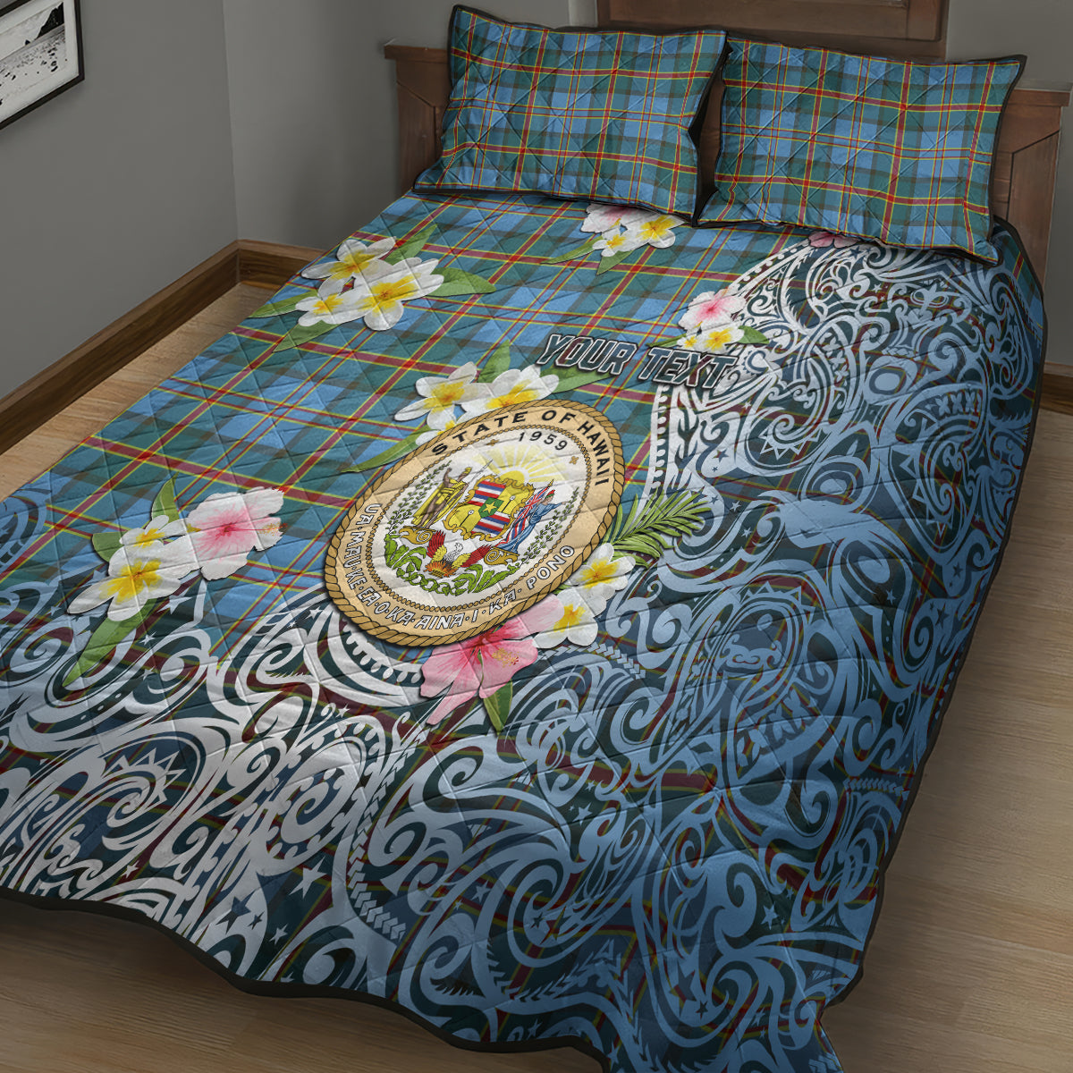 Hawaii State Quilt Bed Set Tropical Flowers With Tartan Pattern LT05 - Polynesian Pride